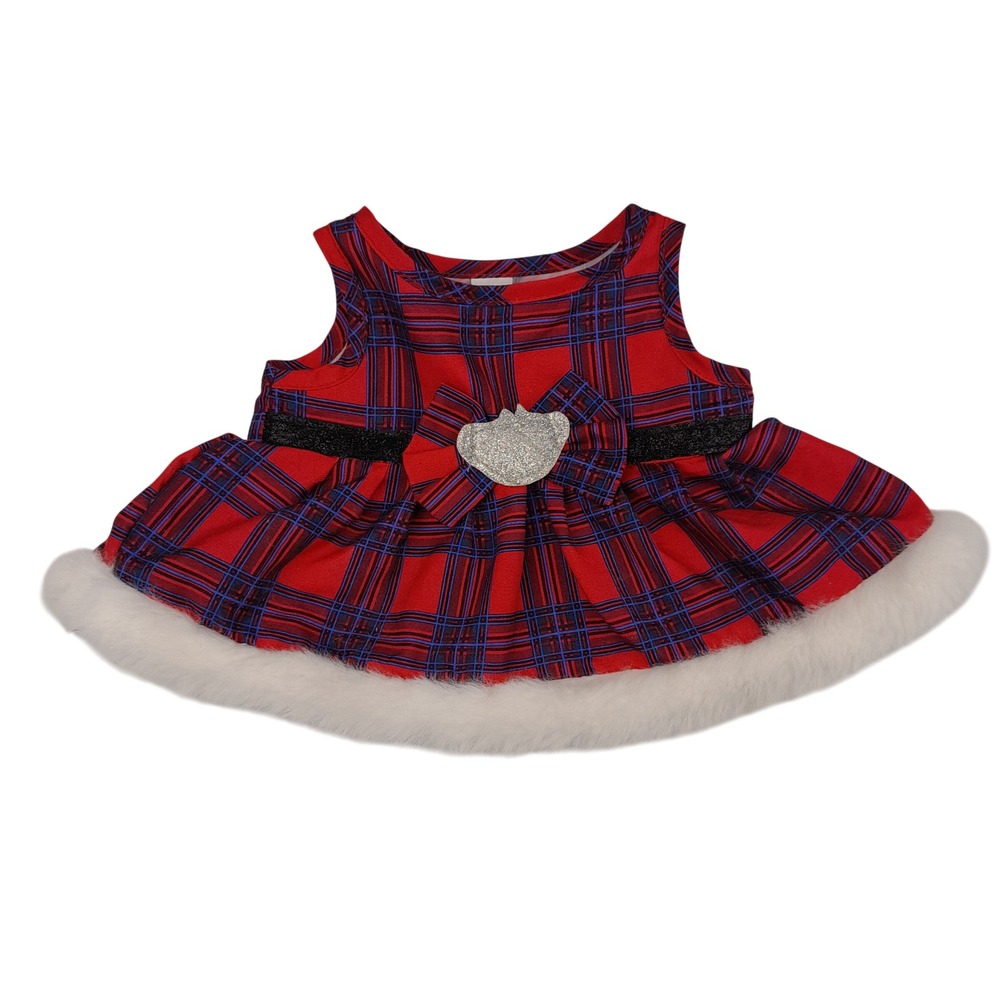 Build-A-Bear Workshop Red Plaid Christmas Dress Faux Fur Trim Doll Outfit